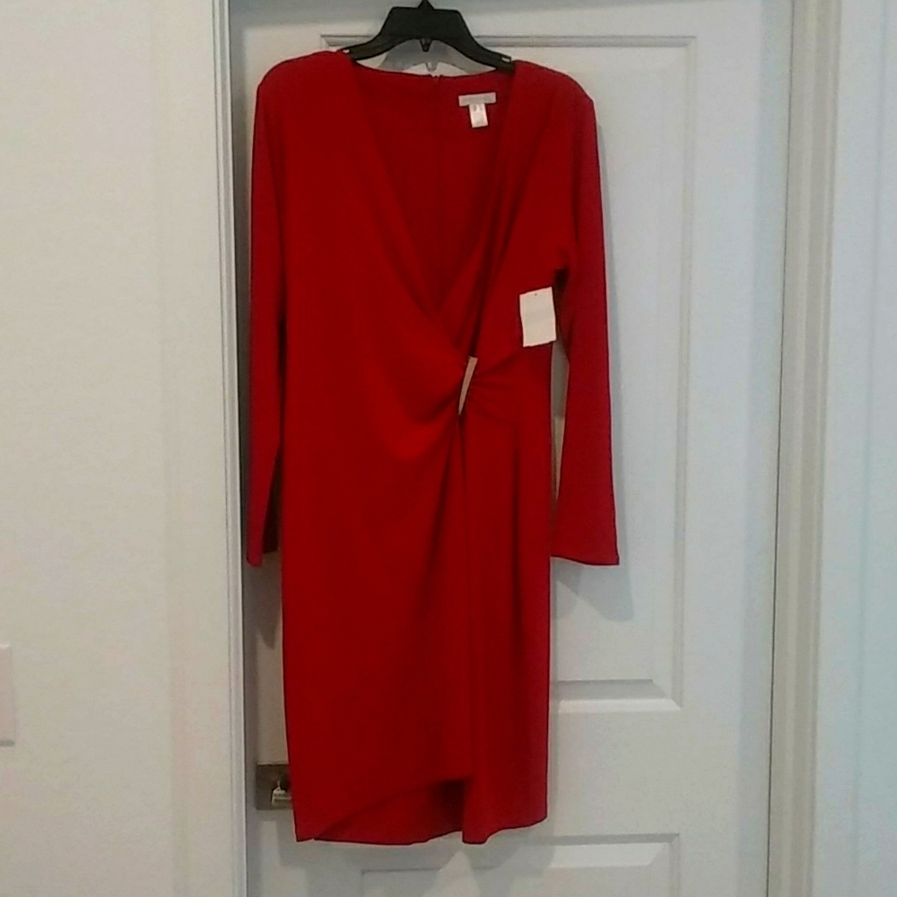 London Times Long Sleeve Wrap Dress